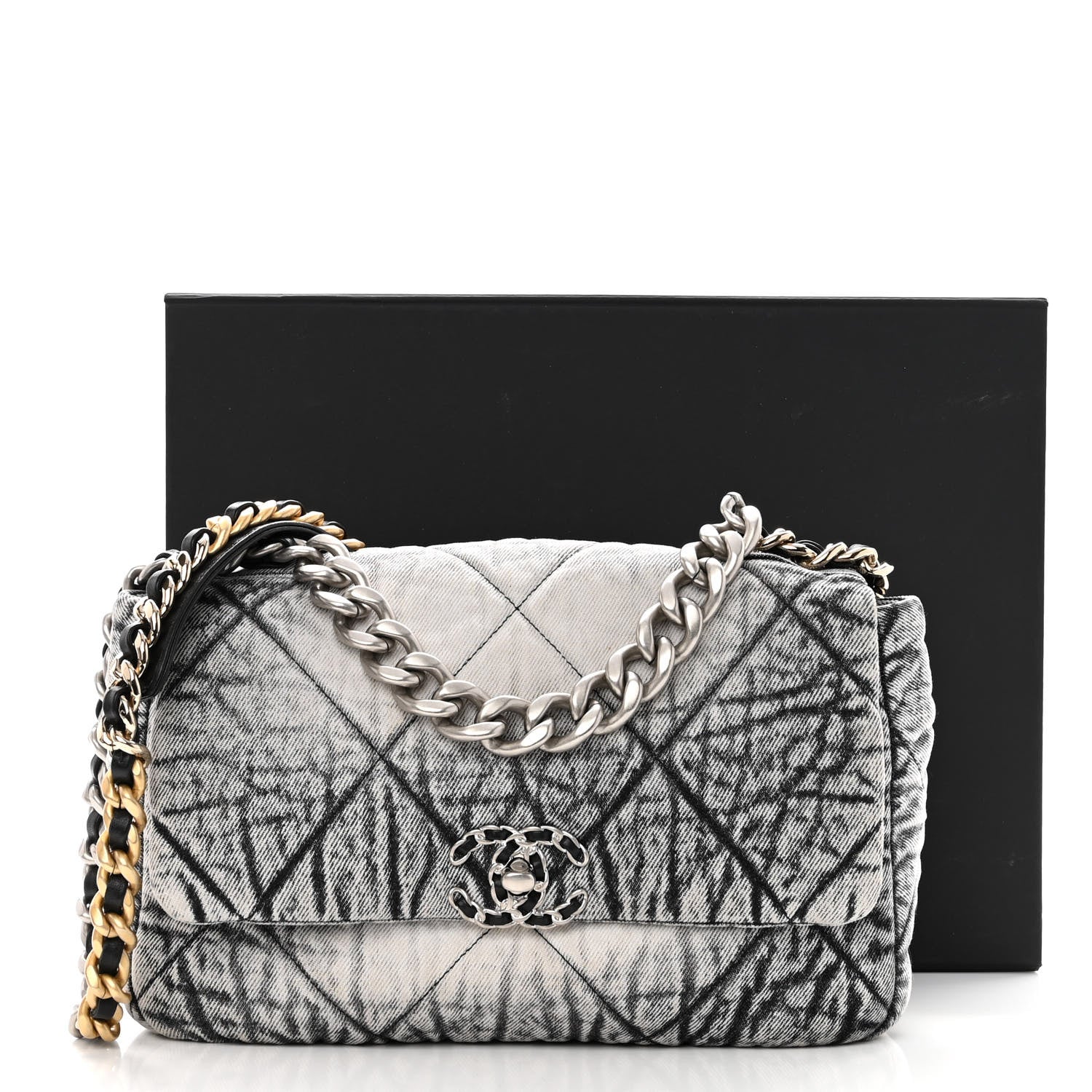 Chanel Washed Denim Quilted Medium Chanel 19 Flap Black White 11 of 11