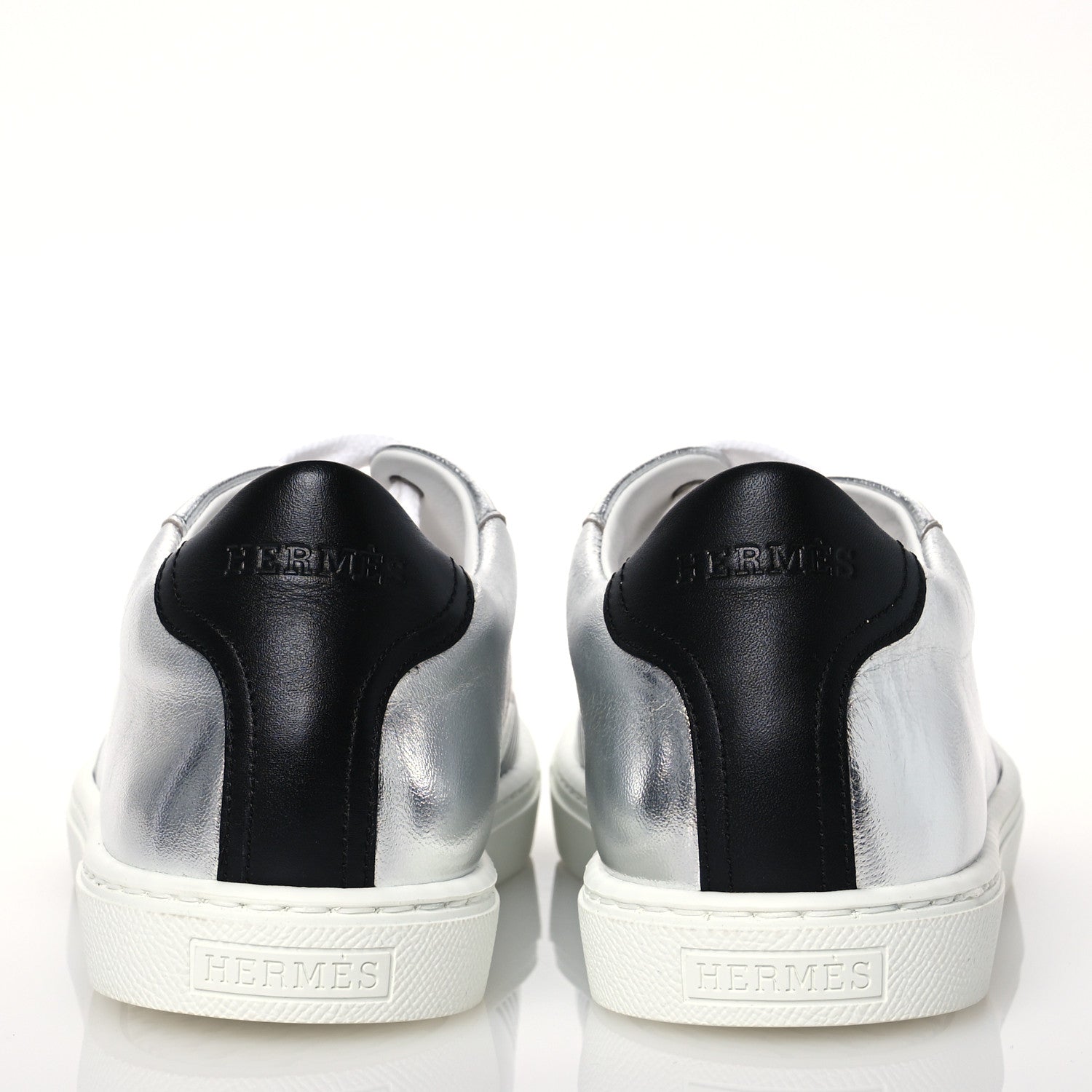 Hermes Metallic Nappa Calfskin Womens Avantage Sneakers 36 Gris Argente Black 5 of 9