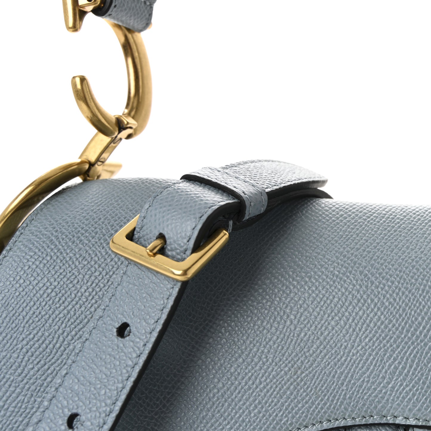 Grained Calfskin Saddle Bag With Strap Sky Blue