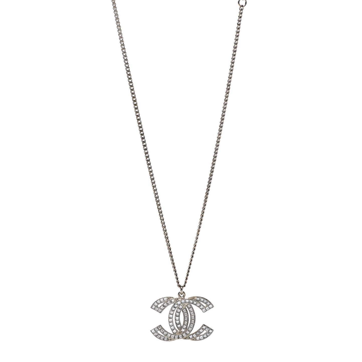 Metal Crystal Baguette CC Pendant Necklace Gold