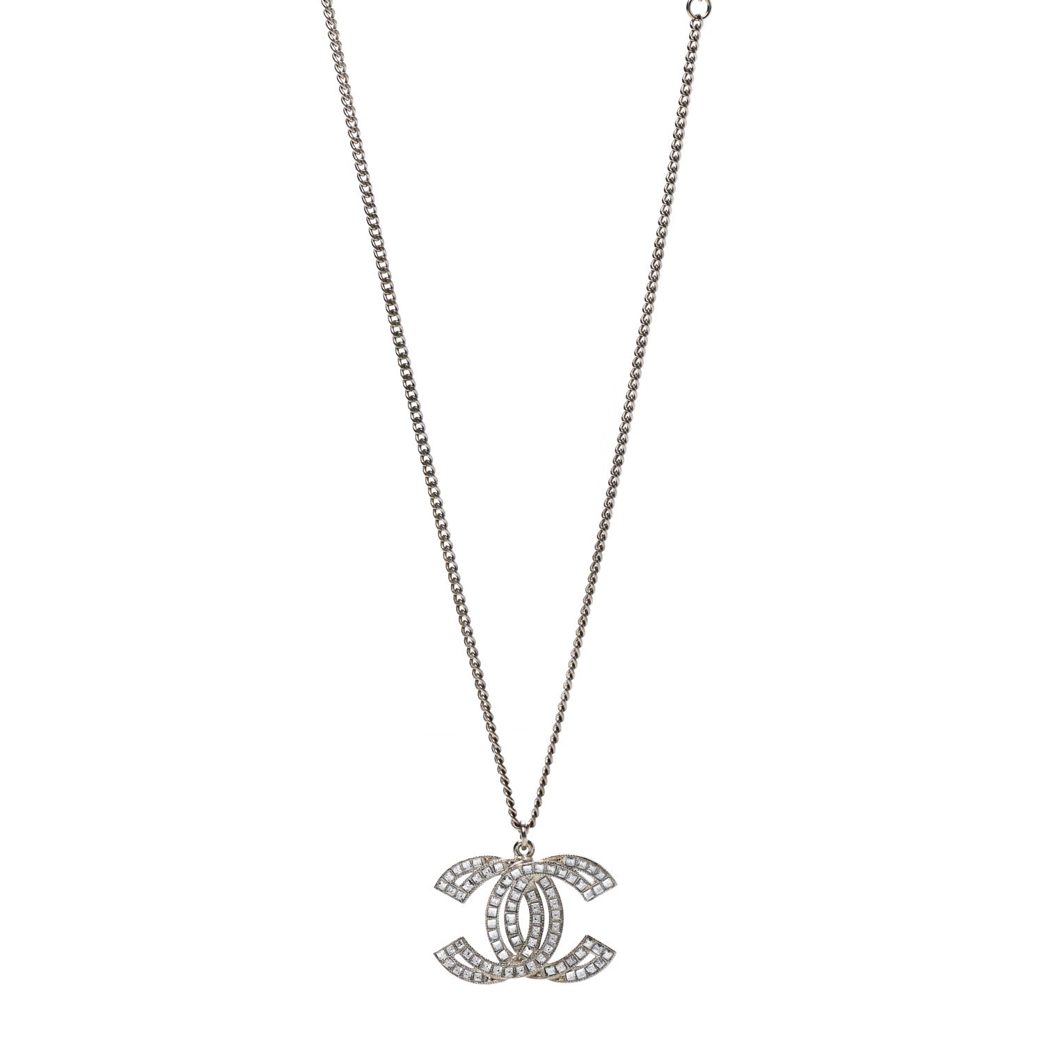 Chanel Metal Crystal Baguette CC Pendant Necklace Gold 1 of 6