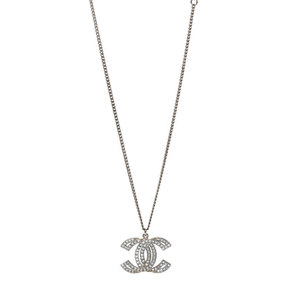 Chanel Metal Crystal Baguette CC Pendant Necklace Gold 1 of 6