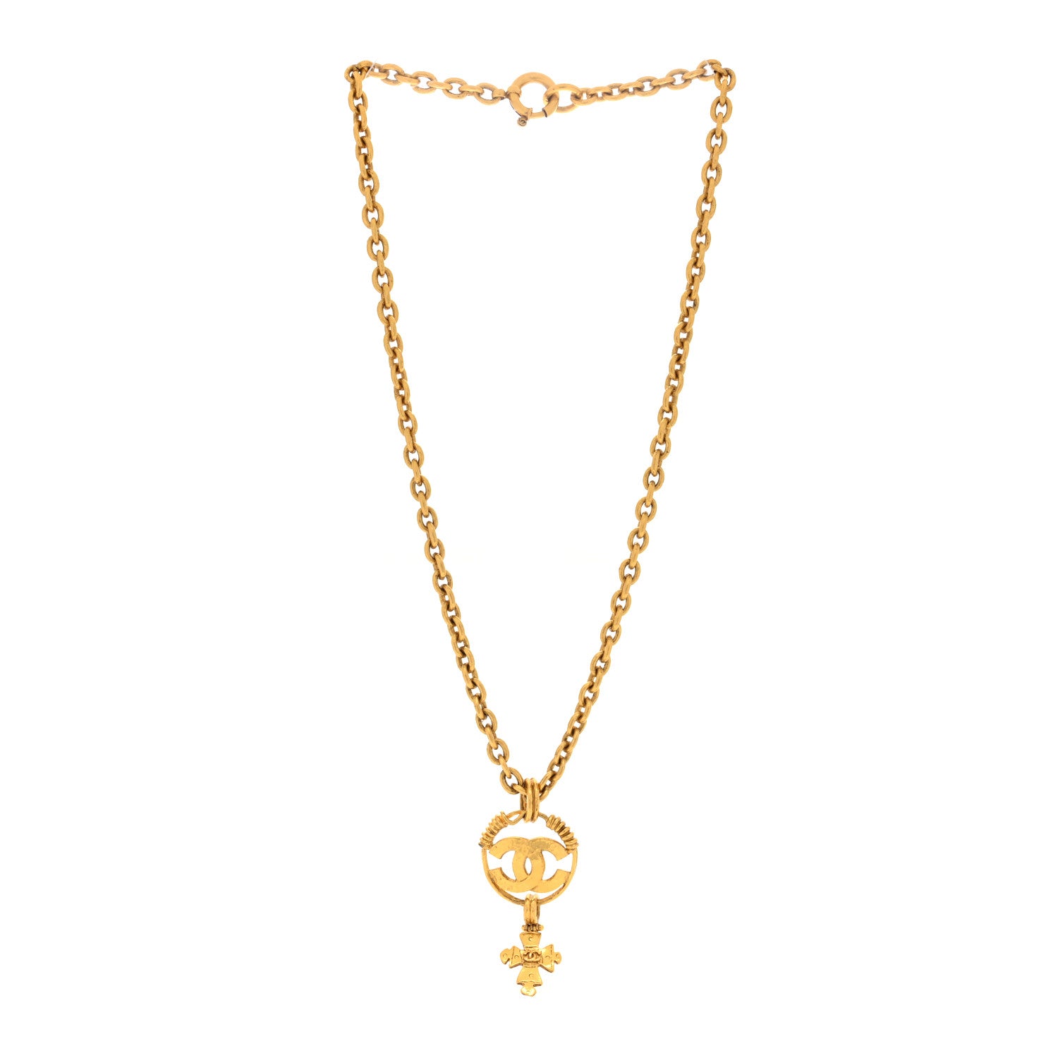 Chanel Long CC Cross Pendant Necklace Gold 3 of 4