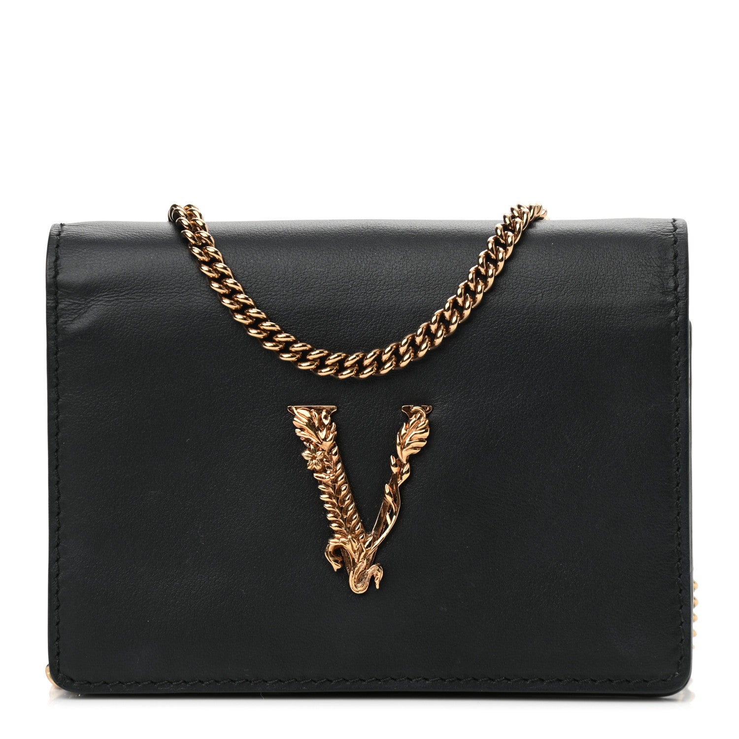 Versace Vitello Mini Virtus Chain Clutch Black 1 of 10