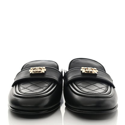 Chanel Lambskin Quilted Boy Mules 40 Black 2 of 9