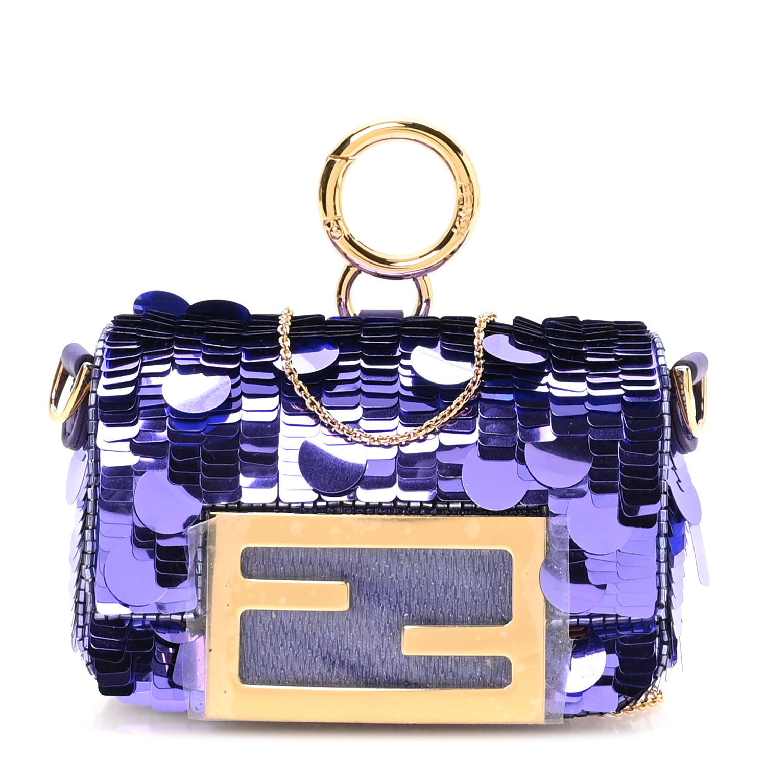 Fendi Sequin Paillettes Shiny Nappa Sex and the City Nano Maxi Buckle Baguette Charm Viola Purple 1 of 10