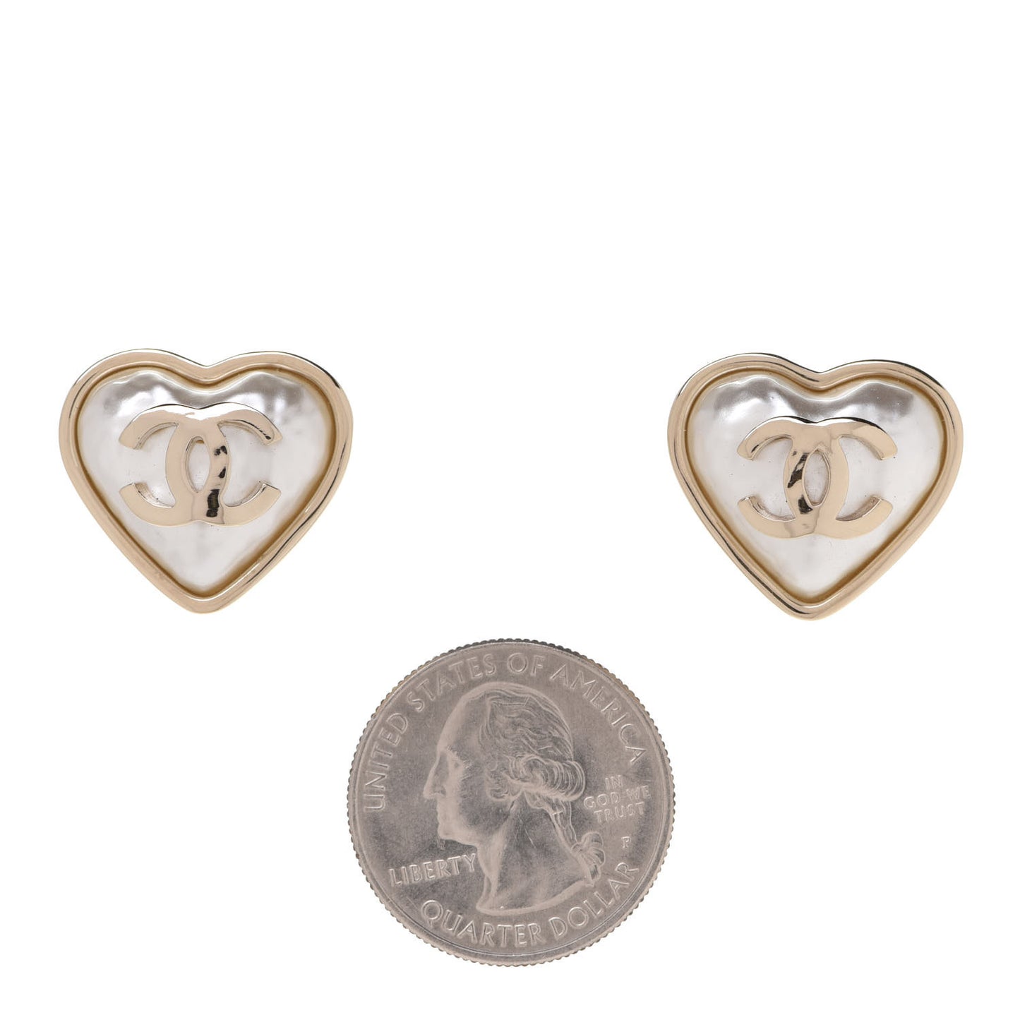 Pearl CC Heart Earrings Gold