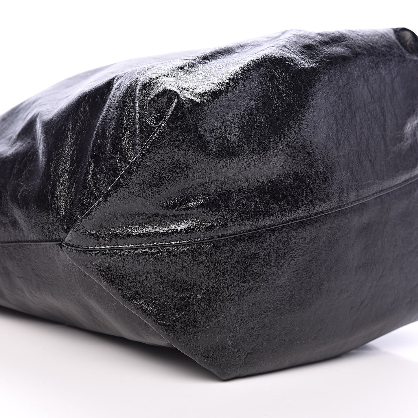 Cracked Shiny Calfskin Teddy Drawstring Bag Black