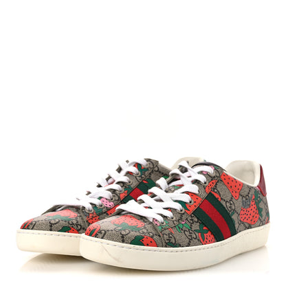 Gucci GG Supreme Monogram Strawberry Web Womens Ace Sneakers 38.5 Beige Multicolor Red Green 4 of 13