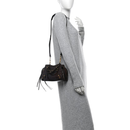 Balenciaga Semi Shiny Calfskin Crocodile Embossed Neo Classic Gold Hardware Mini City Dark Brown 2 of 10