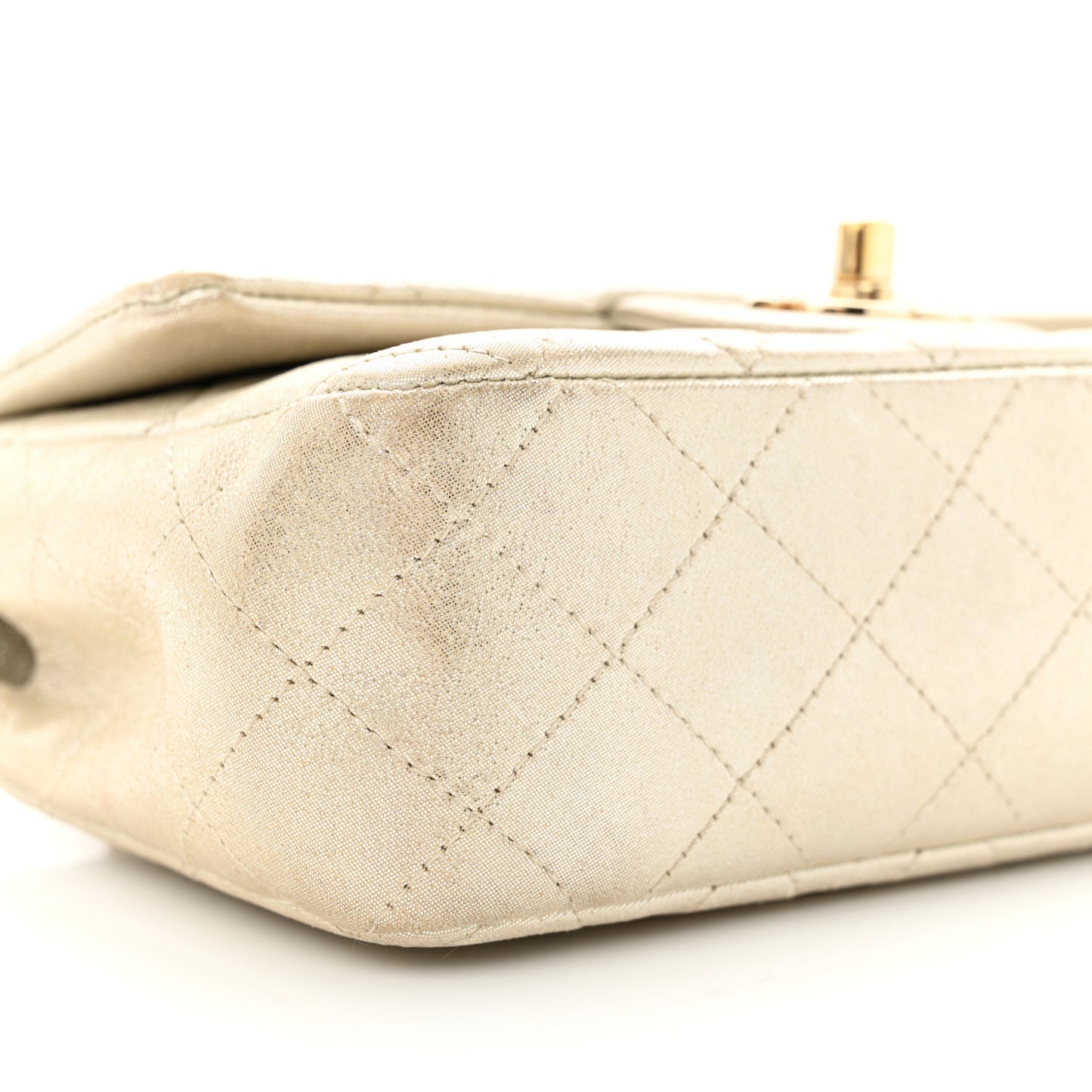 Iridescent Calfskin Quilted Mini Rectangular Flap Light Gold
