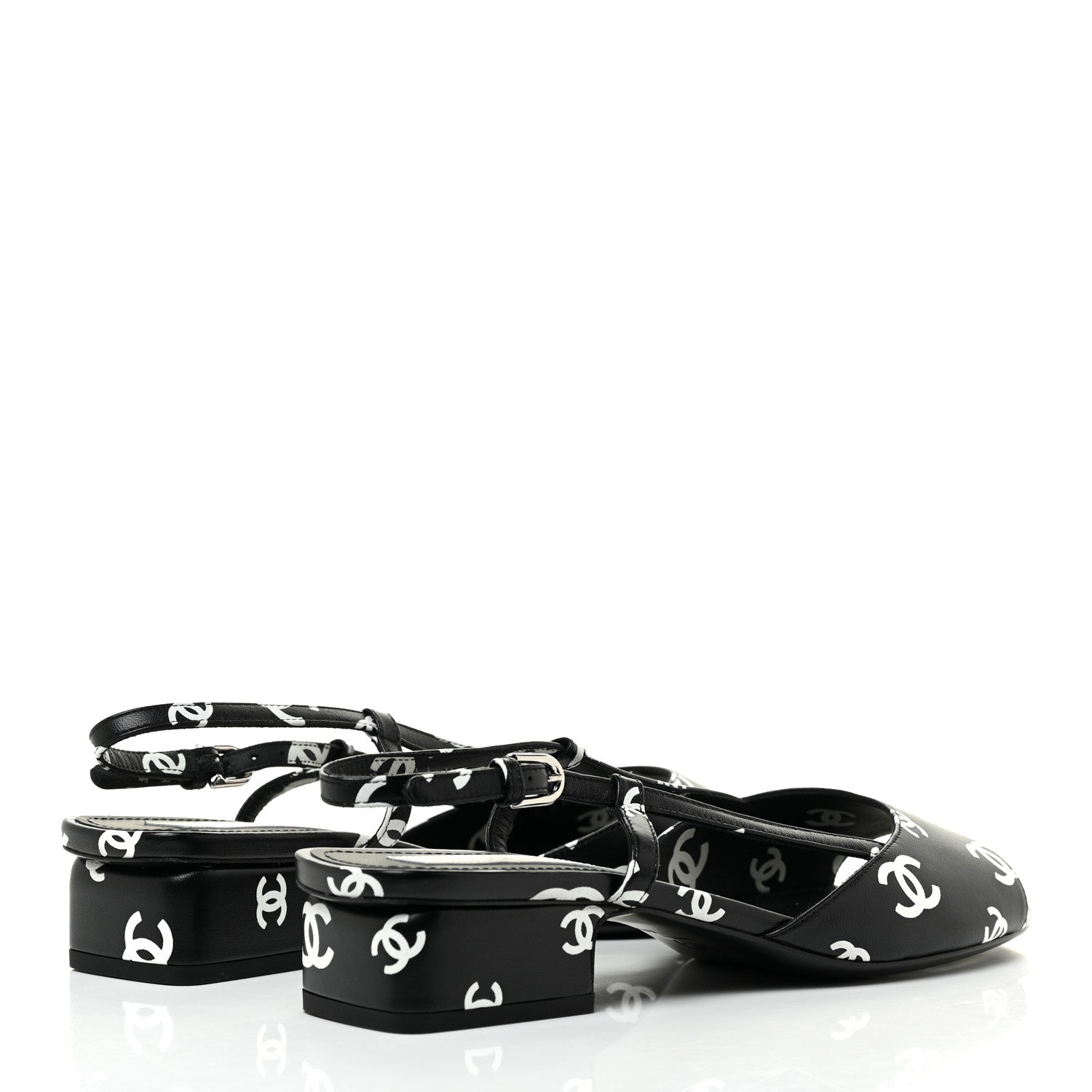 Chanel Printed Lambskin CC Slingback Sandals 40 Black White 5 of 12