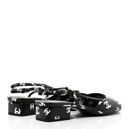 Chanel Printed Lambskin CC Slingback Sandals 40 Black White 5 of 12