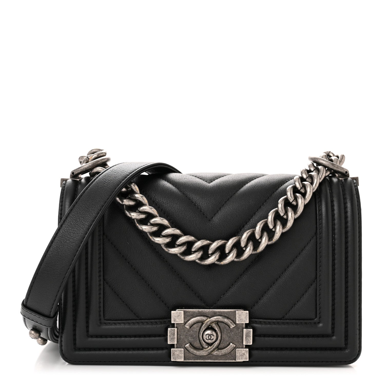 Chanel Calfskin Chevron Quilted Small Boy Flap Black 1 of 11
