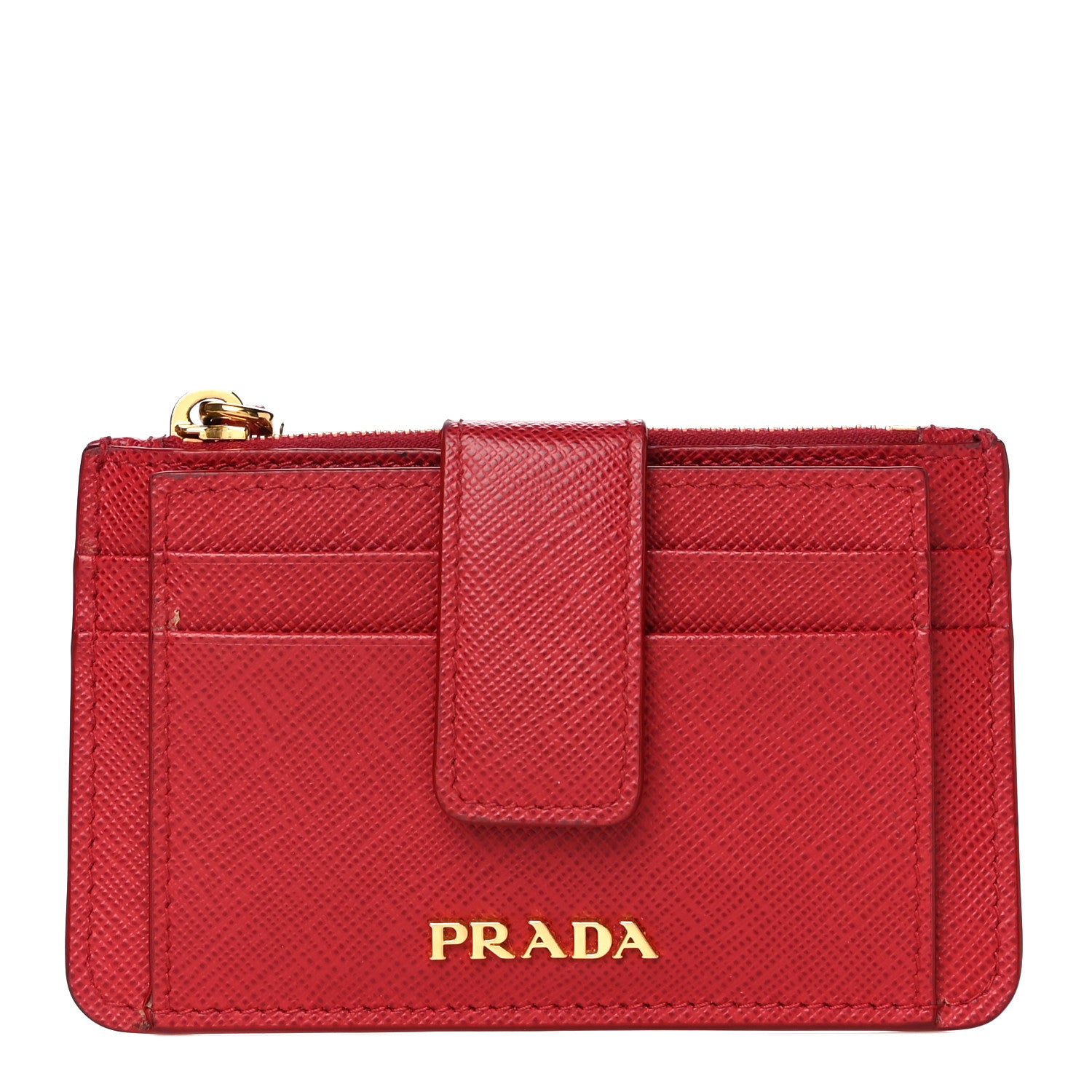 Prada Saffiano Metal Coin Case Card Holder Fuoco 1 of 14