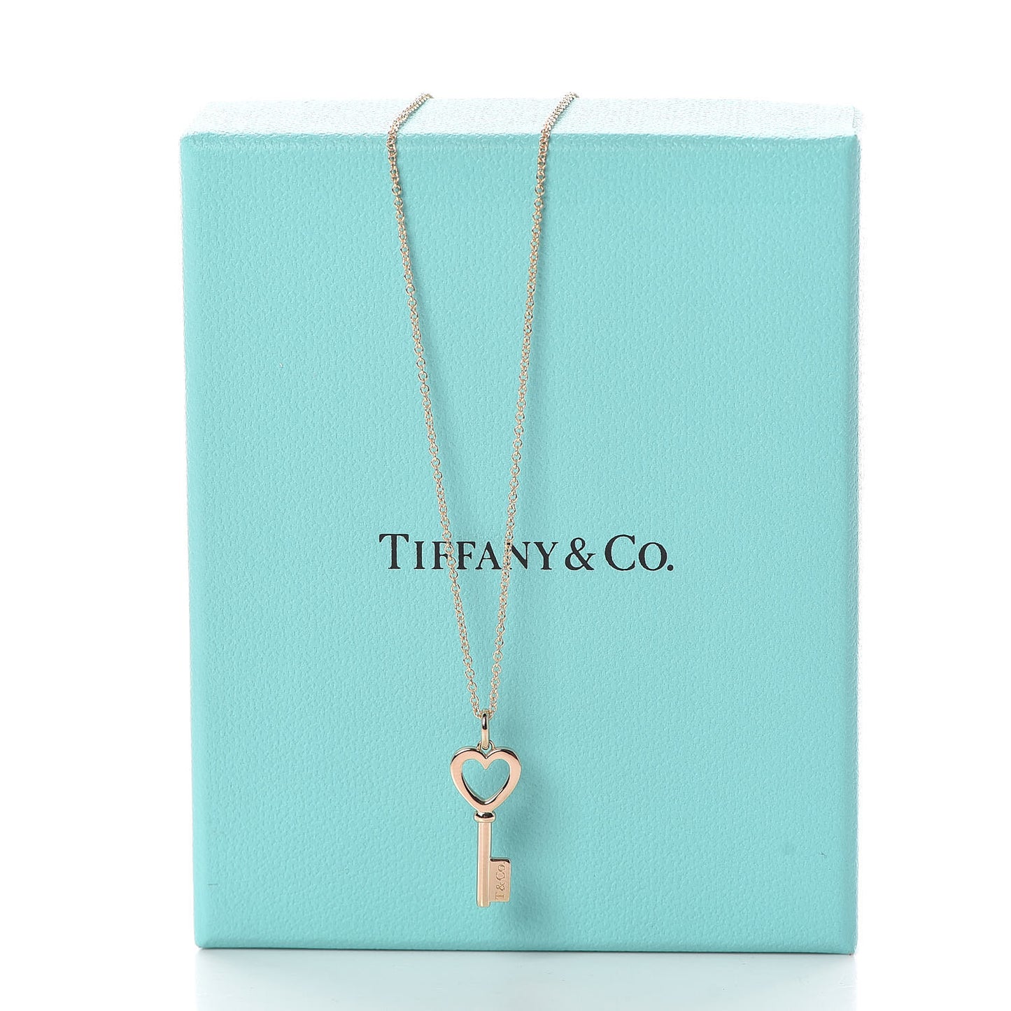 18K Rose Gold Mini Heart Key Pendant Necklace