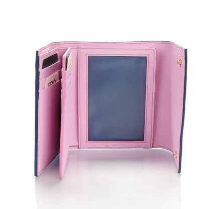 Fendi Vitello Elite Crystal Eye Monster French Wallet Cobalt Lavender Pink 5 of 8