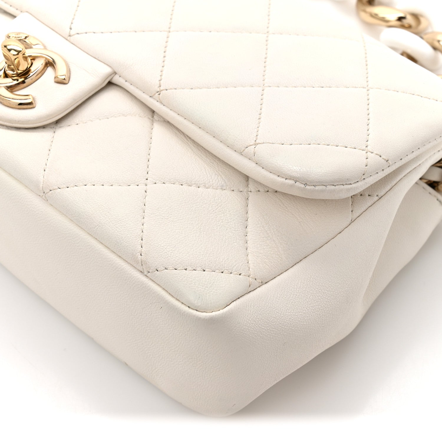 Chanel Lambskin Quilted Resin Bi-Color Chain Flap Bag White 11 of 14