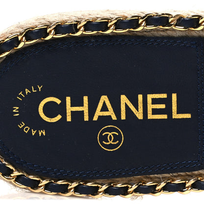 Chanel Lambskin Quilted CC Chain Espadrille Mules 40 Black Navy 10 of 10