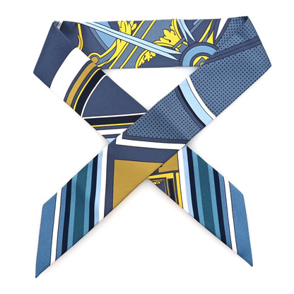 Hermes Silk Washington's Carriage Detail Twilly Gris Bleu Jean Jaune 1 of 4