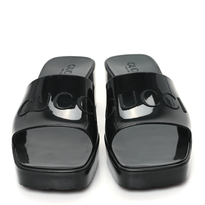 Gucci Rubber Gucci Logo Womens Platform 20/60mm Slide Sandals 38 Black 3 of 10