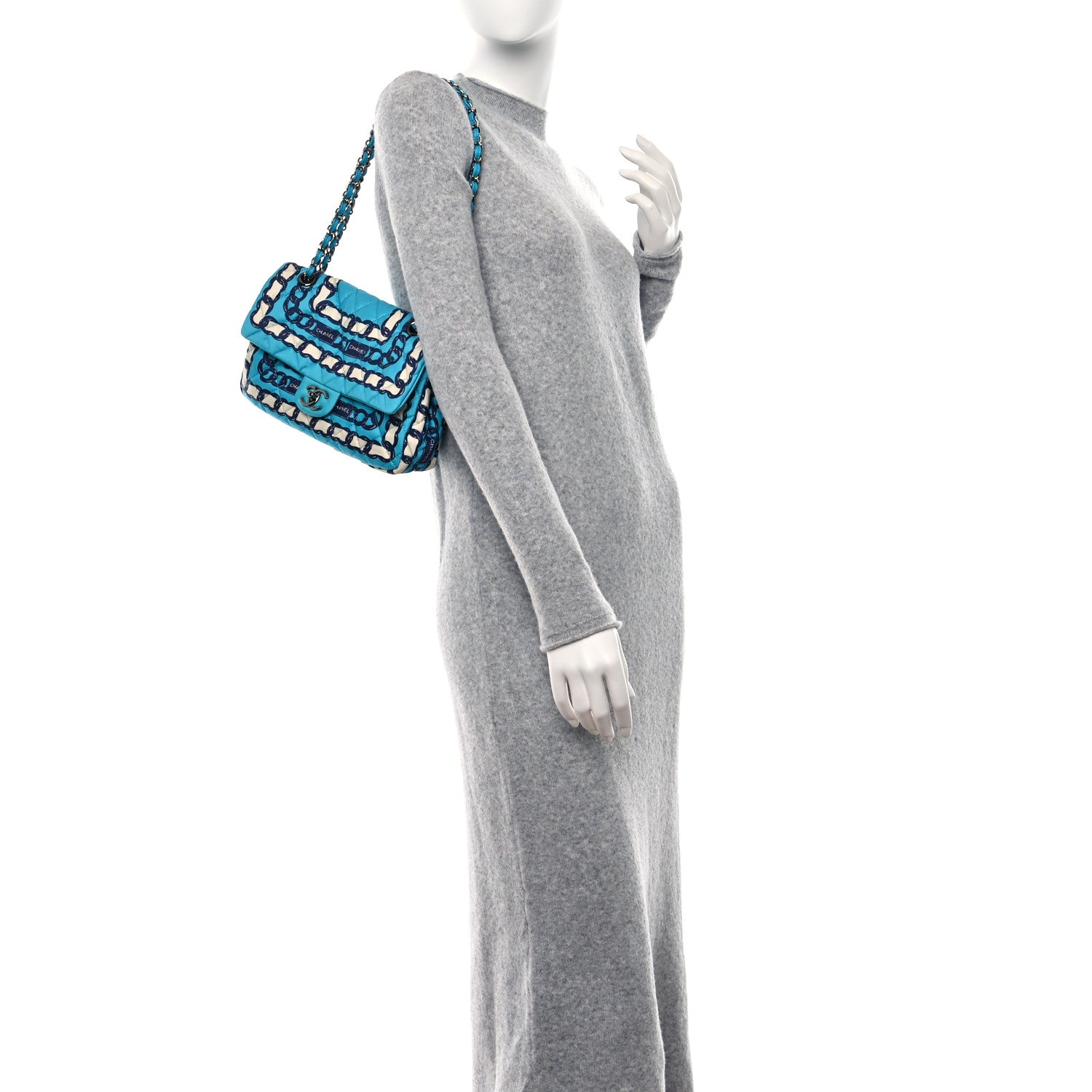 Chanel Silk Chain Printed Medium Single Flap Blue 2 of 11