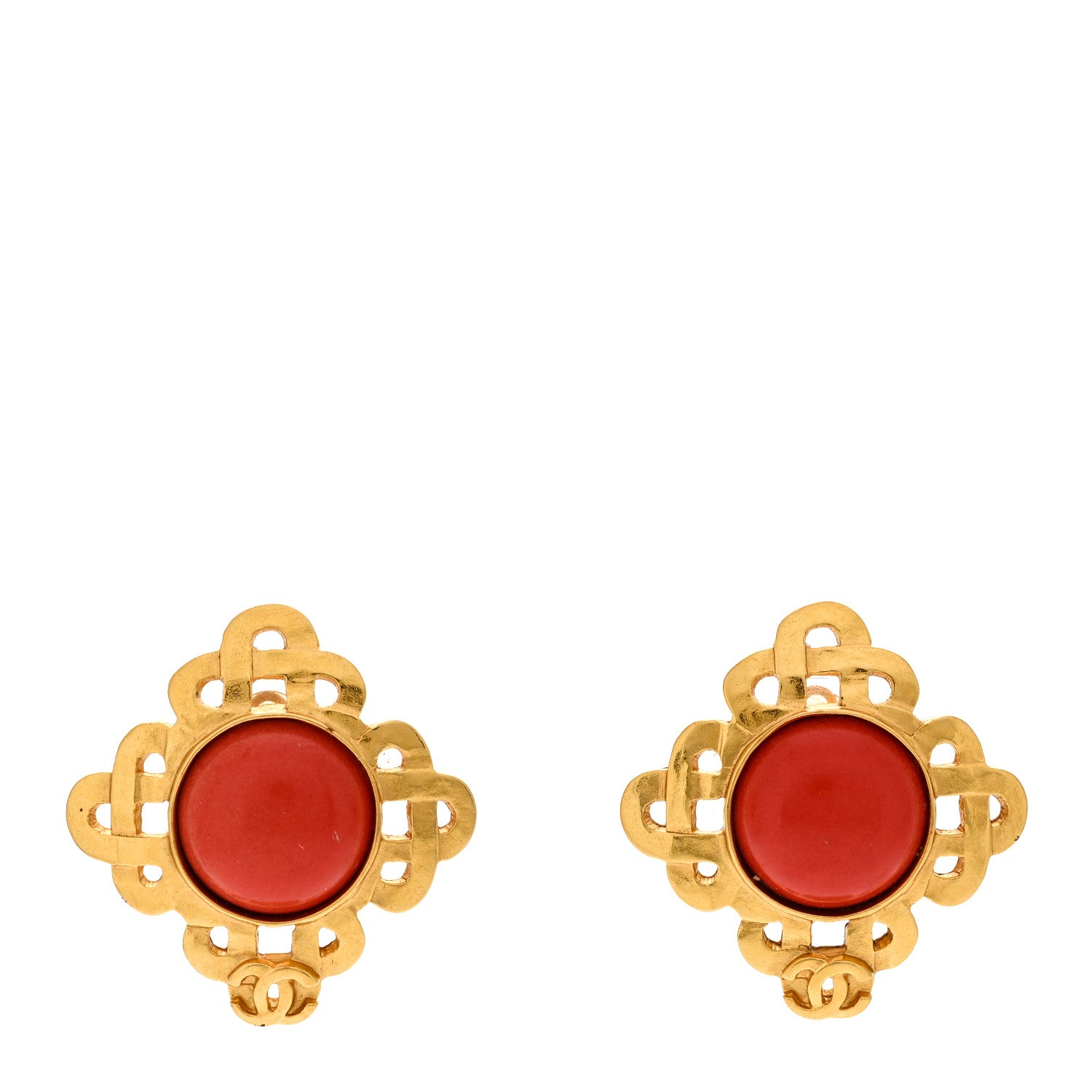 Chanel Enamel CC Clip On Earrings Orange Gold 1 of 4