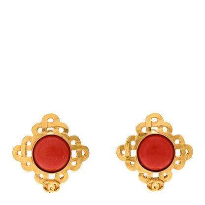 Chanel Enamel CC Clip On Earrings Orange Gold 1 of 4
