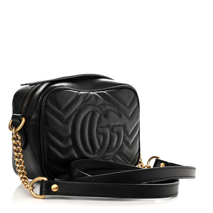 Gucci Calfskin Matelasse Mini GG Marmont Chain Shoulder Bag Black 3 of 11