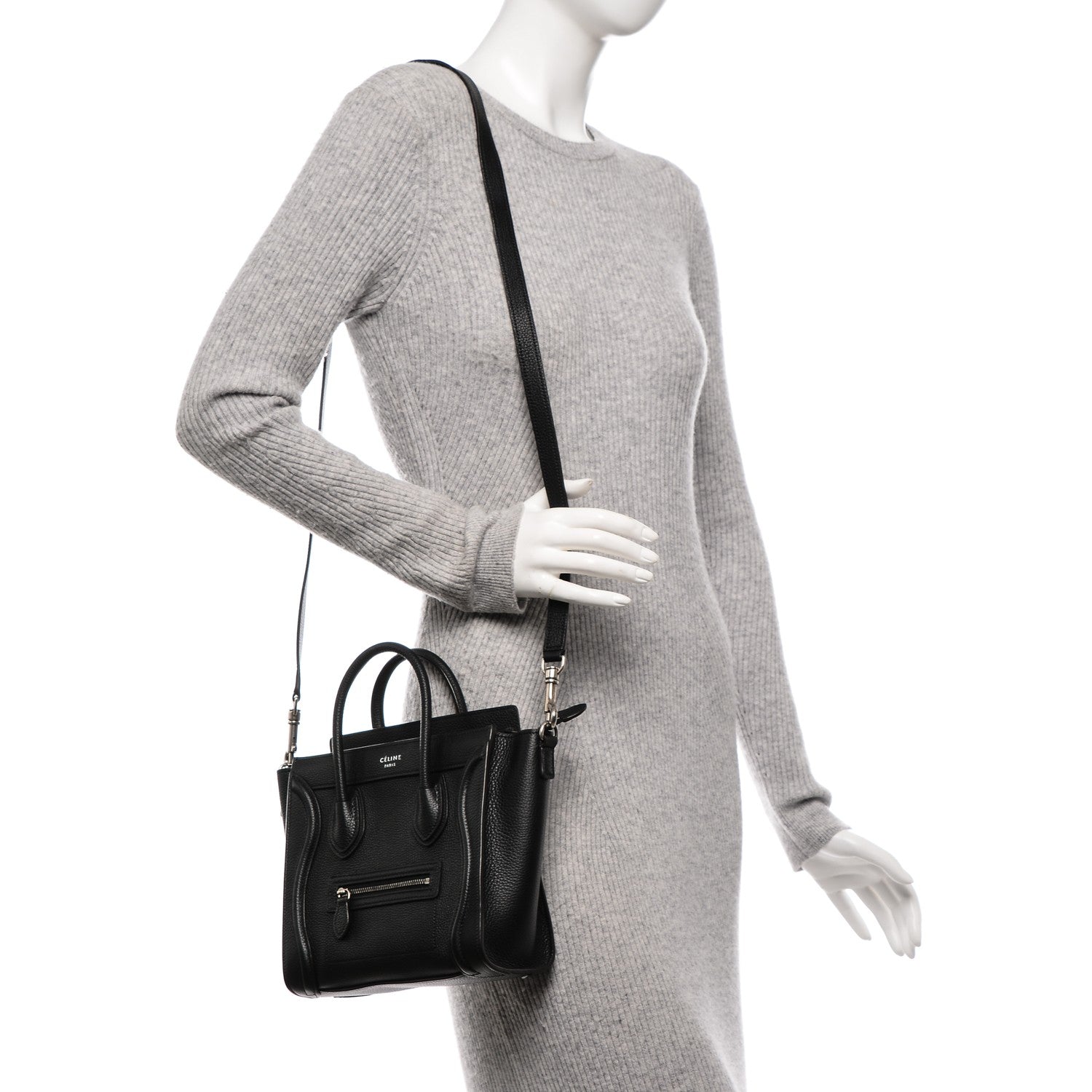 Celine Drummed Calfskin Nano Luggage Black 2 of 6