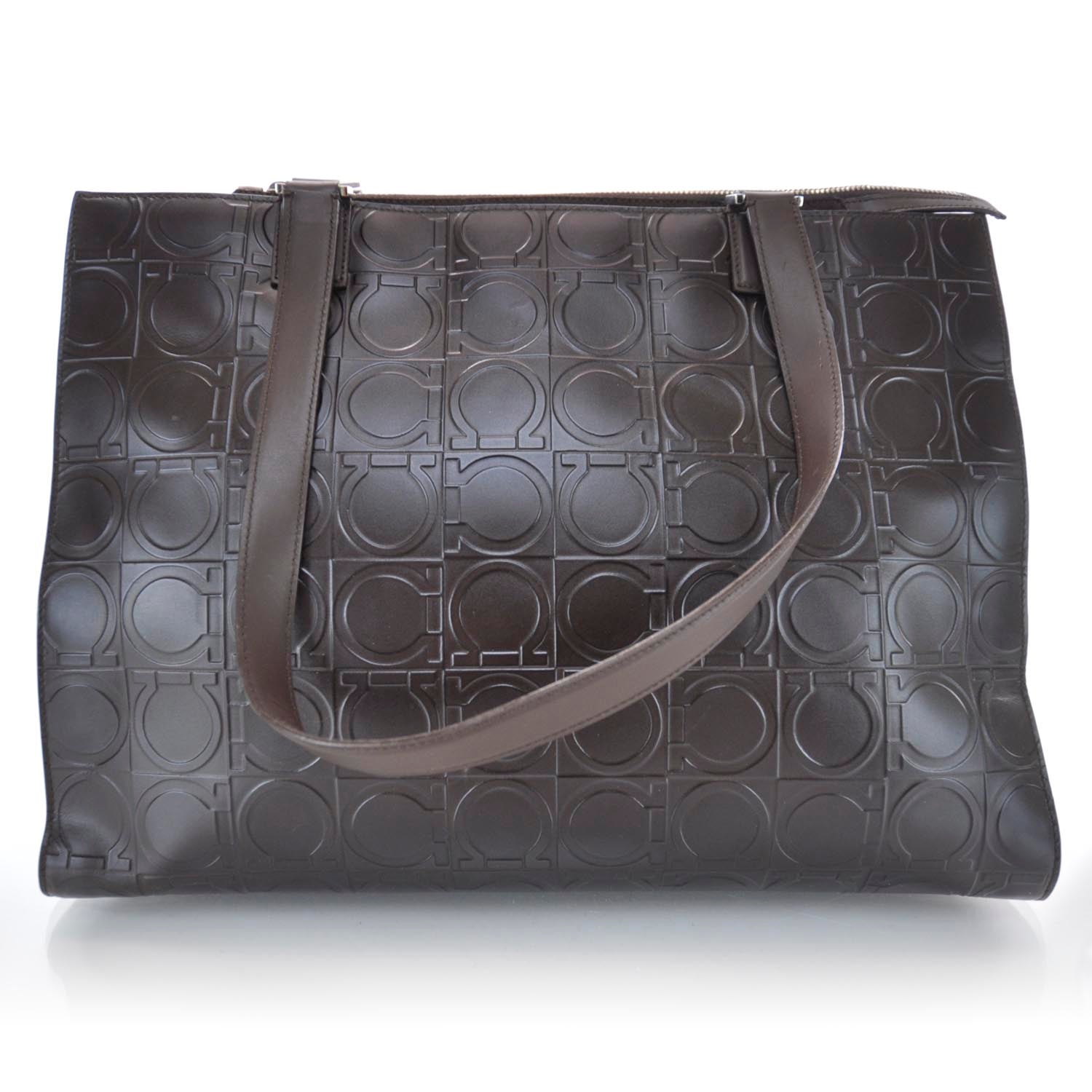 FASHIONPHILE SALVATOREFERRAGAMOGanciniEmbossedSatchelBrown 1 of 7