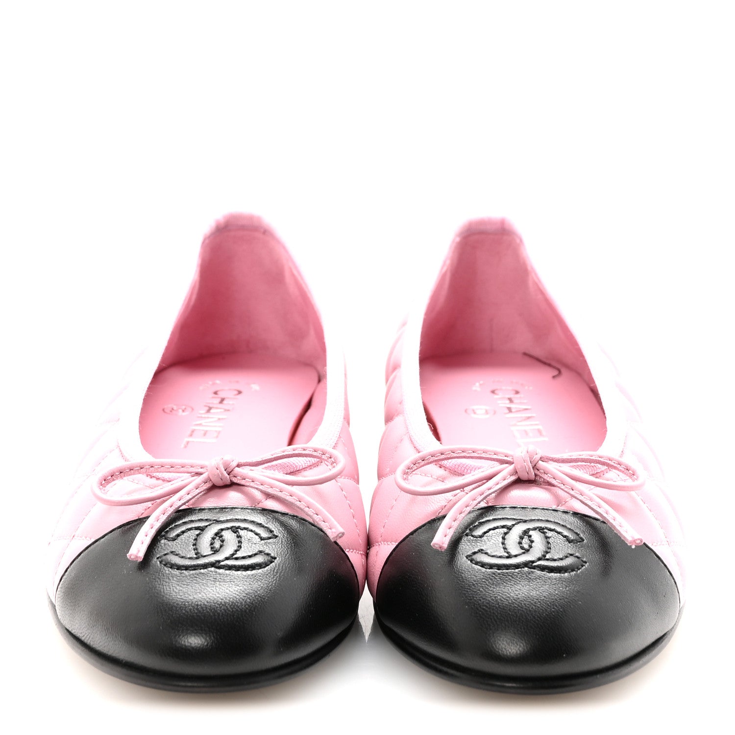 Chanel Lambskin Quilted CC Cap Toe Ballerina Flats 37.5 Pink Black 3 of 10