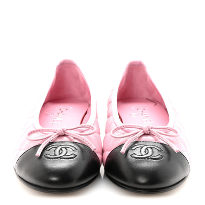 Chanel Lambskin Quilted CC Cap Toe Ballerina Flats 37.5 Pink Black 3 of 10