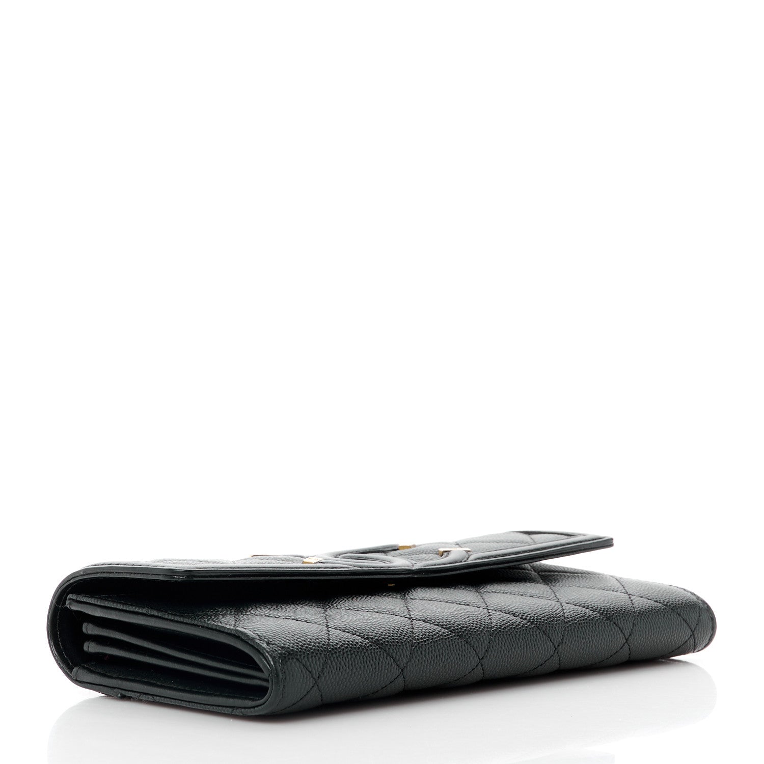 Chanel Caviar Quilted Filigree Large Gusset Flap Wallet Black 4 of 13