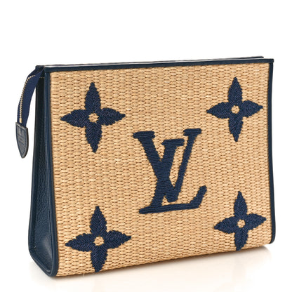 Louis Vuitton Raffia Calfskin Monogram Giant Toiletry Pouch 26 Blue 3 of 11