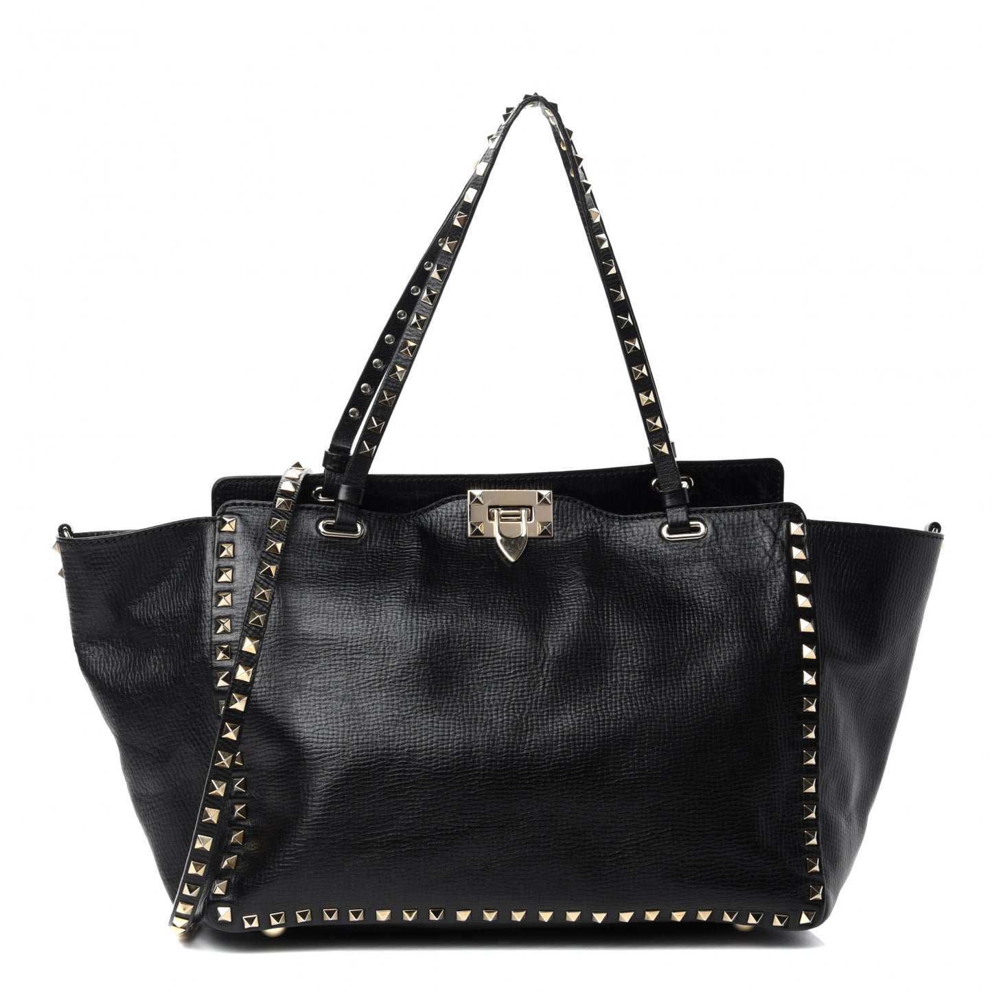Textured Calfskin Medium Rockstud Tote Black