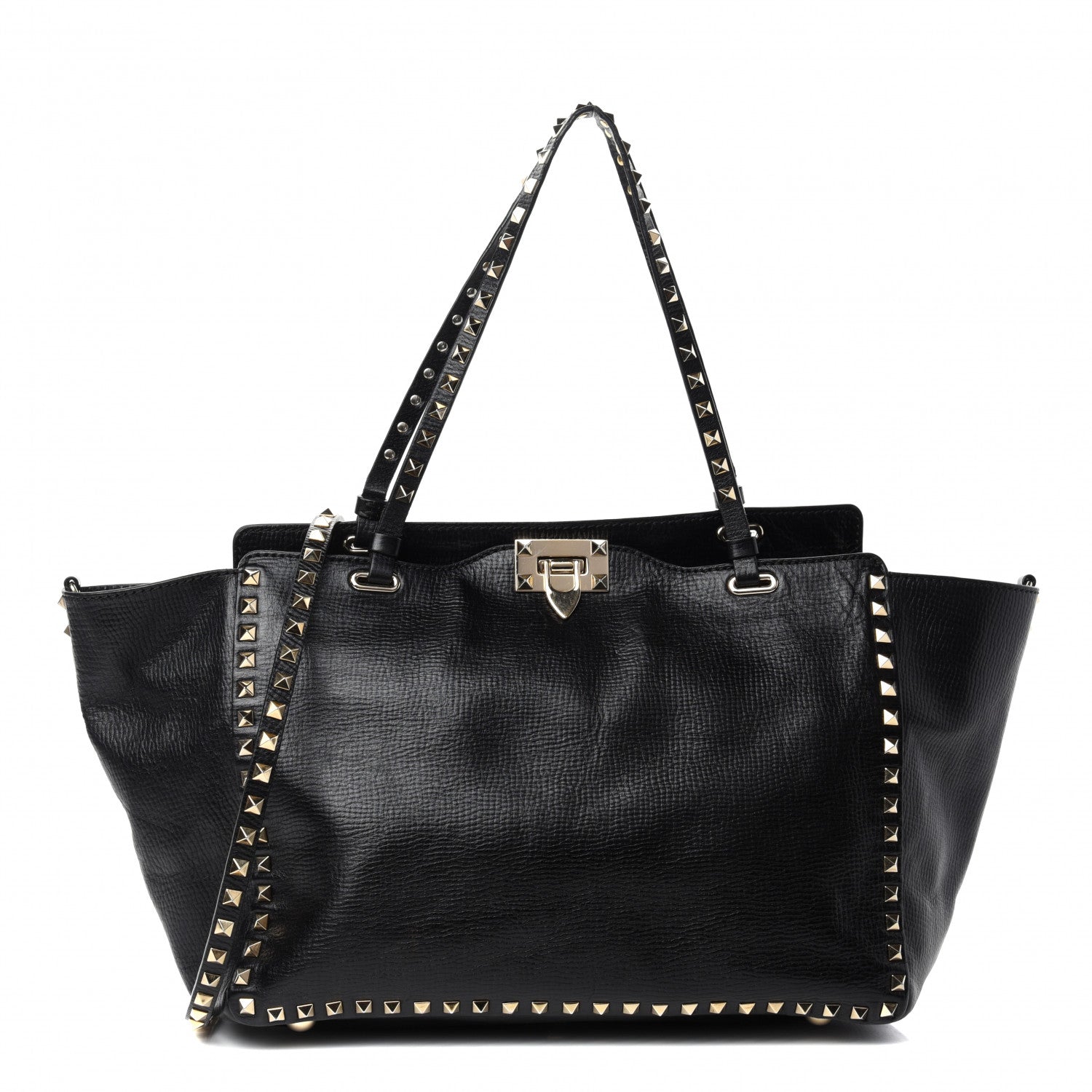 Valentino Garavani Textured Calfskin Medium Rockstud Tote Black 2 of 14