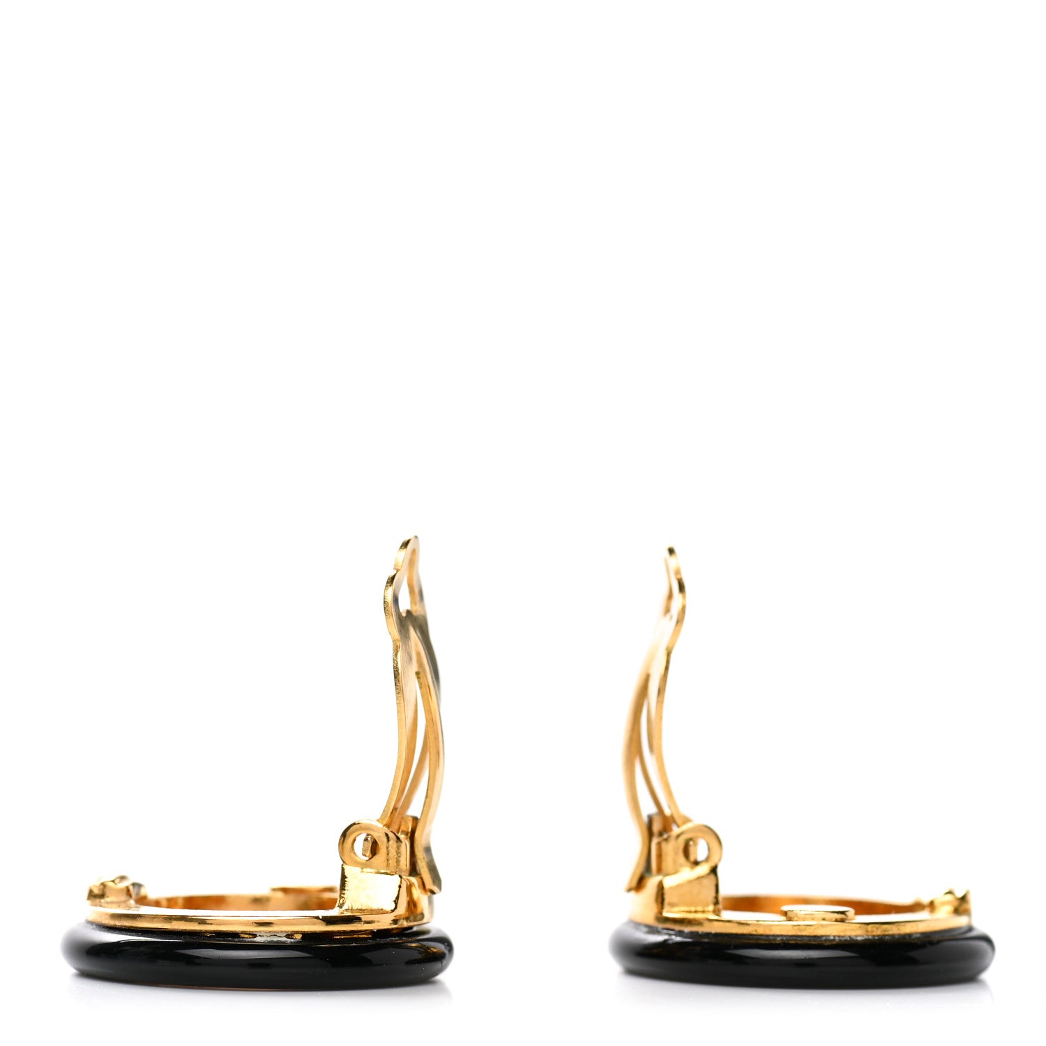 Chanel Resin CC Clip On Earrings Black Gold 3 of 4