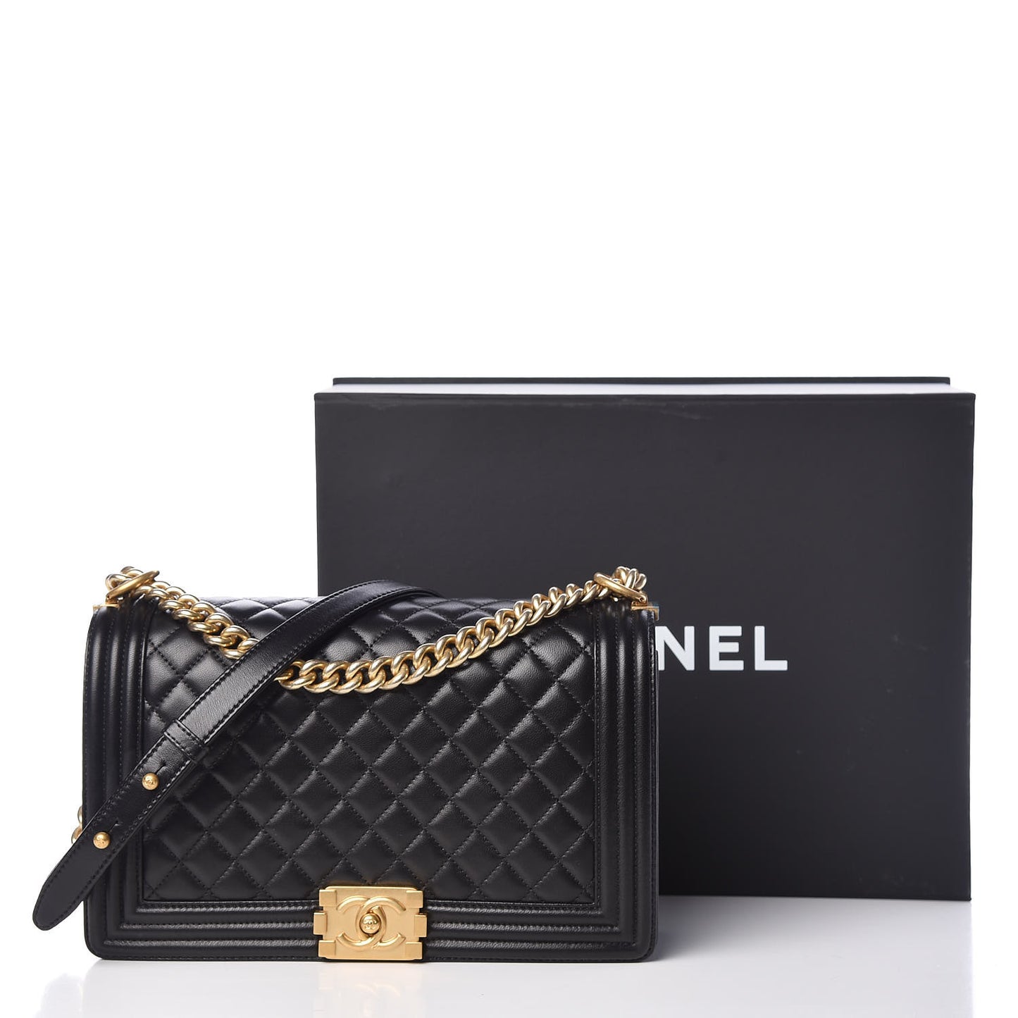 Lambskin Quilted New Medium Boy Flap Black