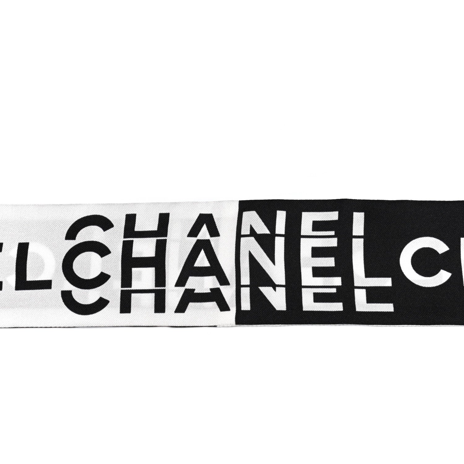 Chanel Silk Logo Slim Bandeau Scarf Black White 3 of 3