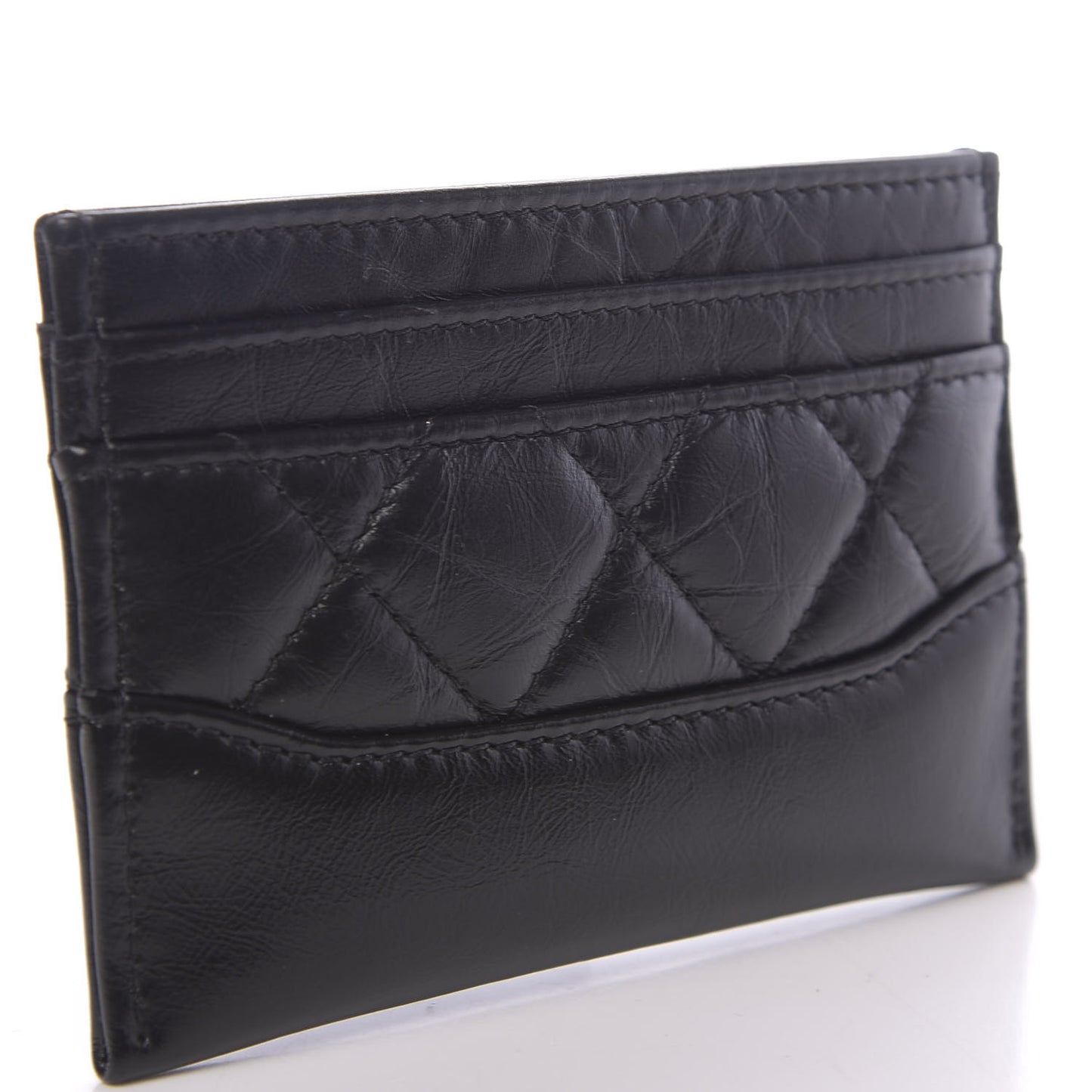 Aged Calfskin Quilted Gabrielle Card Holder Black