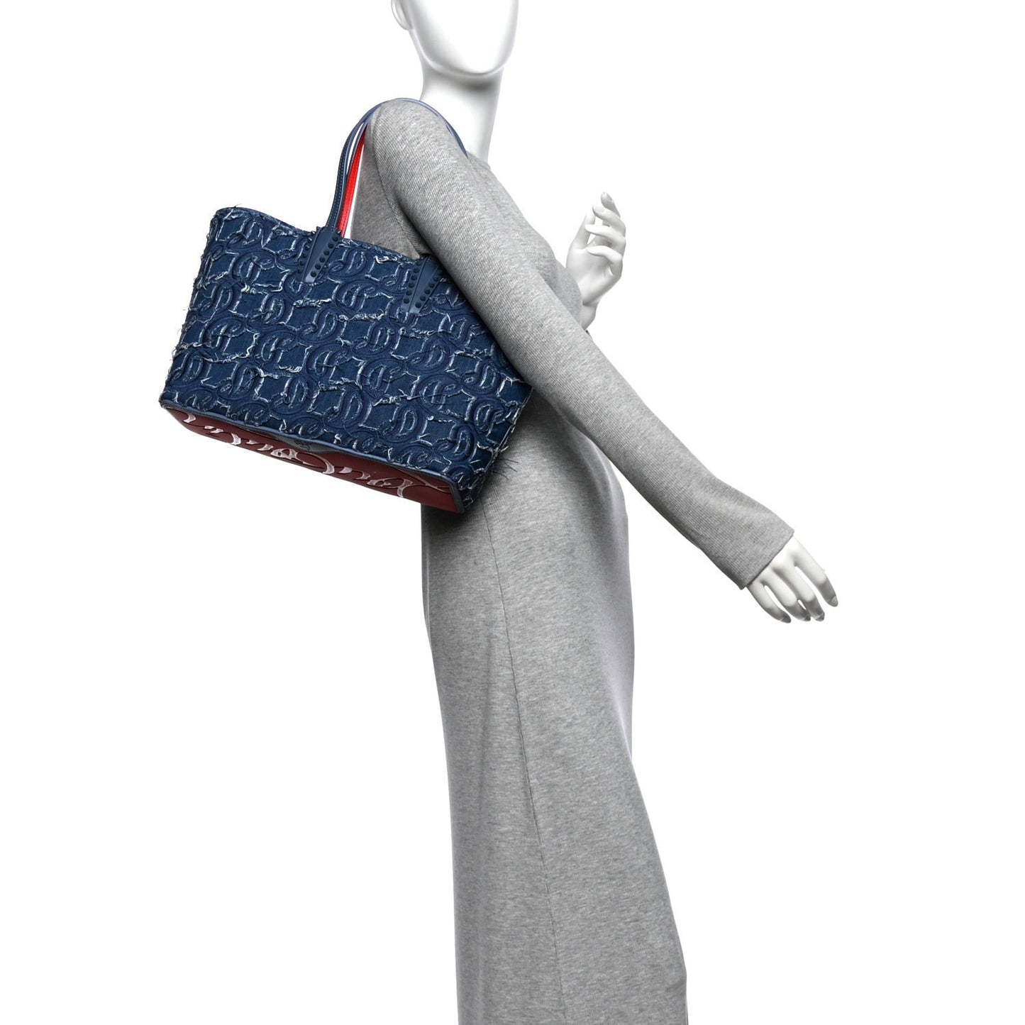 Denim Embroidered Spikes East West Cabata Tote Blue