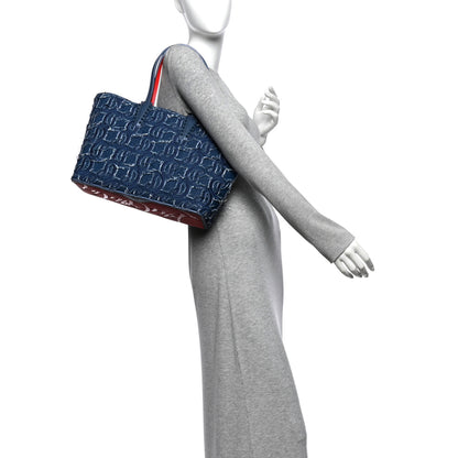 Christian Louboutin Denim Embroidered Spikes East West Cabata Tote Blue 2 of 11