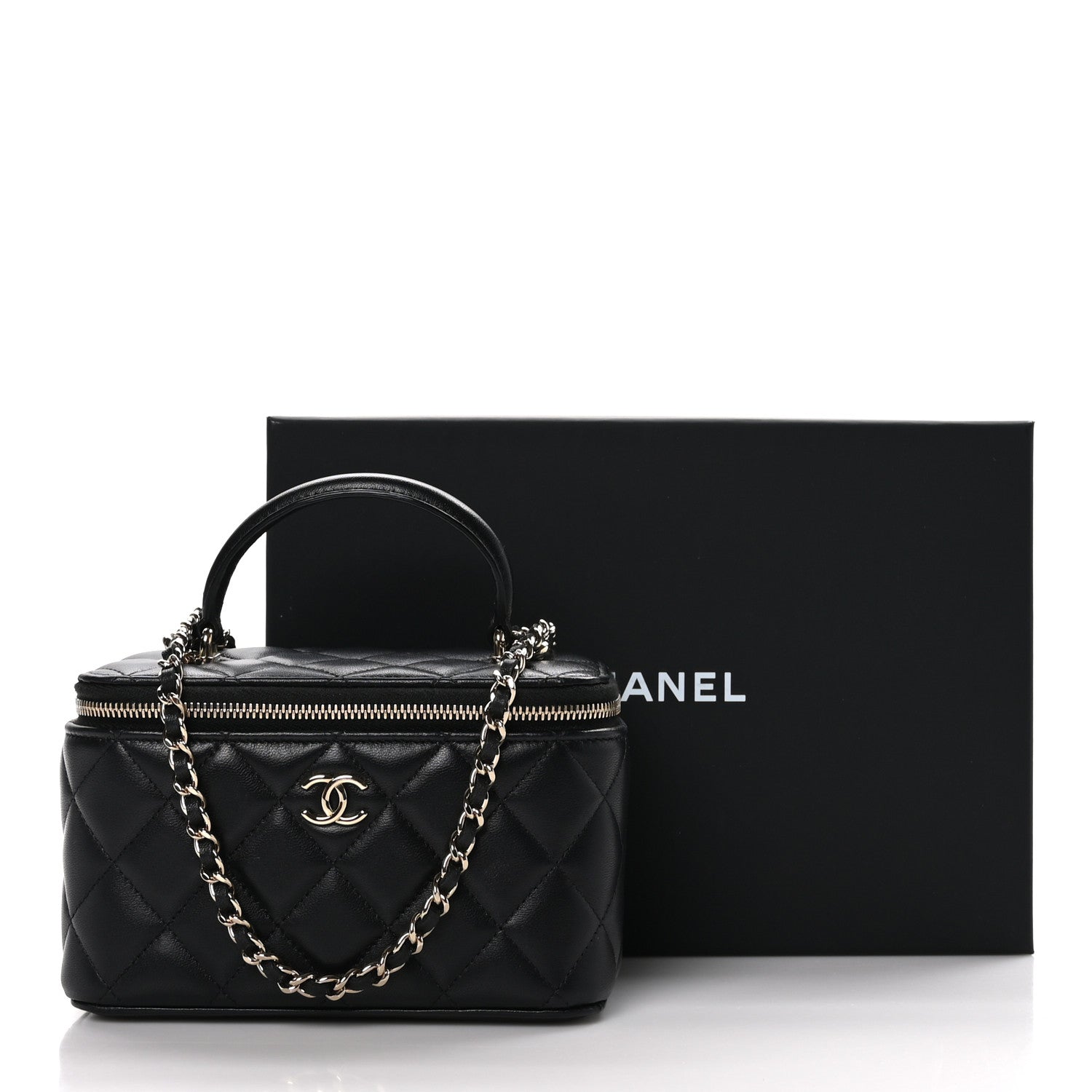 Chanel Lambskin Quilted Small Top Handle Vanity Case With Chain Black 13 of 13