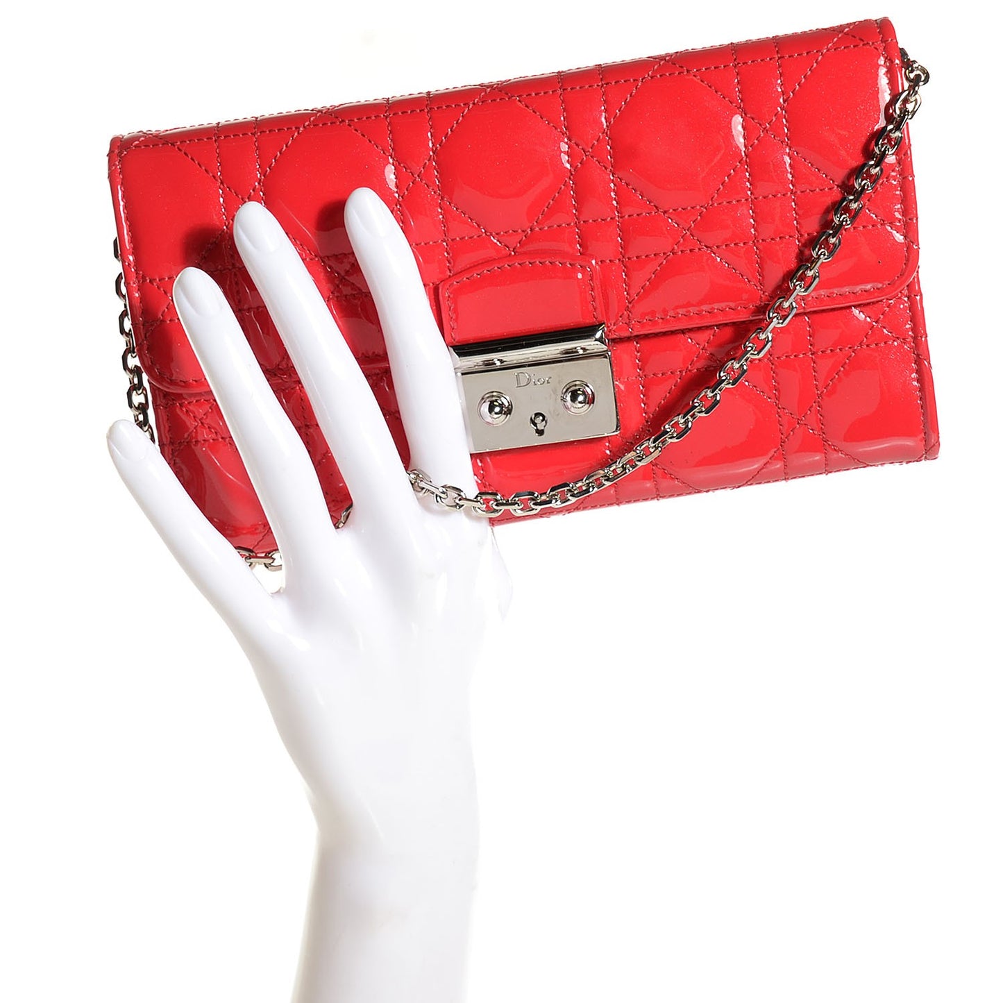 Patent Cannage Miss Dior Chain Wallet Red