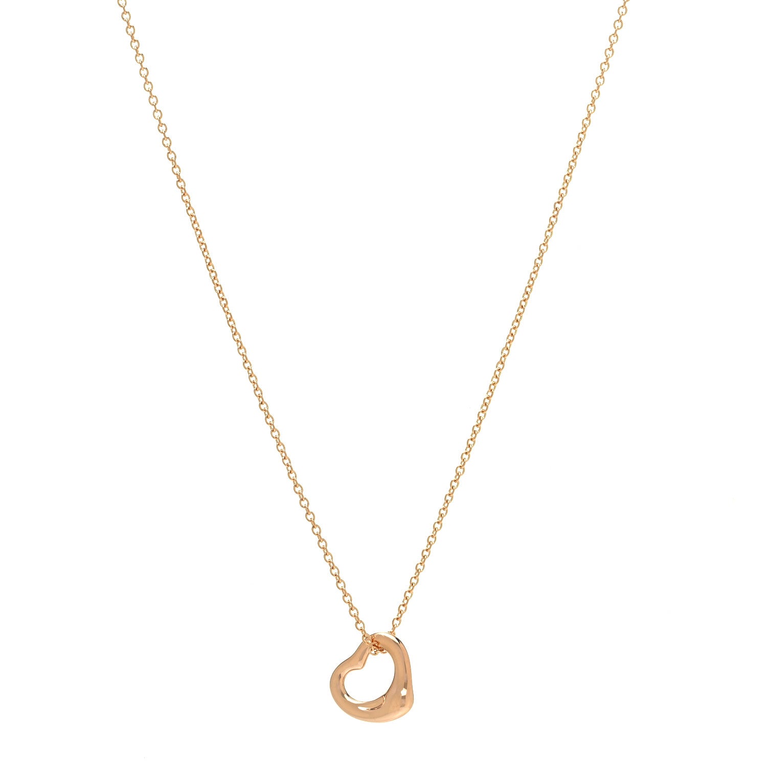 Tiffany 18K Rose Gold 11mm Elsa Peretti Open Heart Pendant Necklace 1 of 5