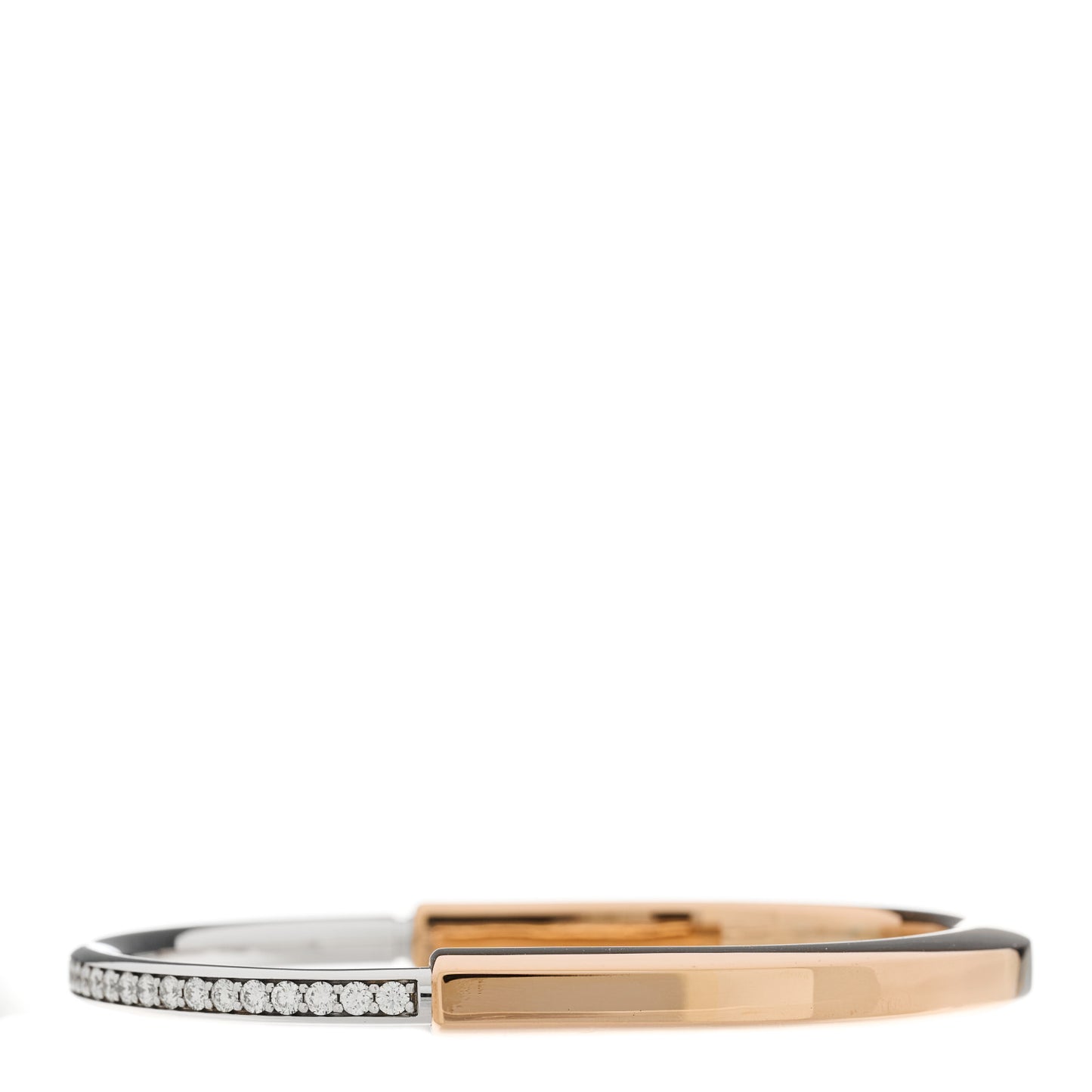 18K Rose White Gold Diamond Tiffany Lock Half Pave Bangle Bracelet
