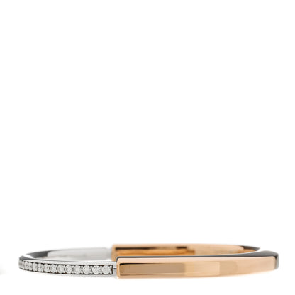 Tiffany 18K Rose White Gold Diamond Tiffany Lock Half Pave Bangle Bracelet 4 of 10