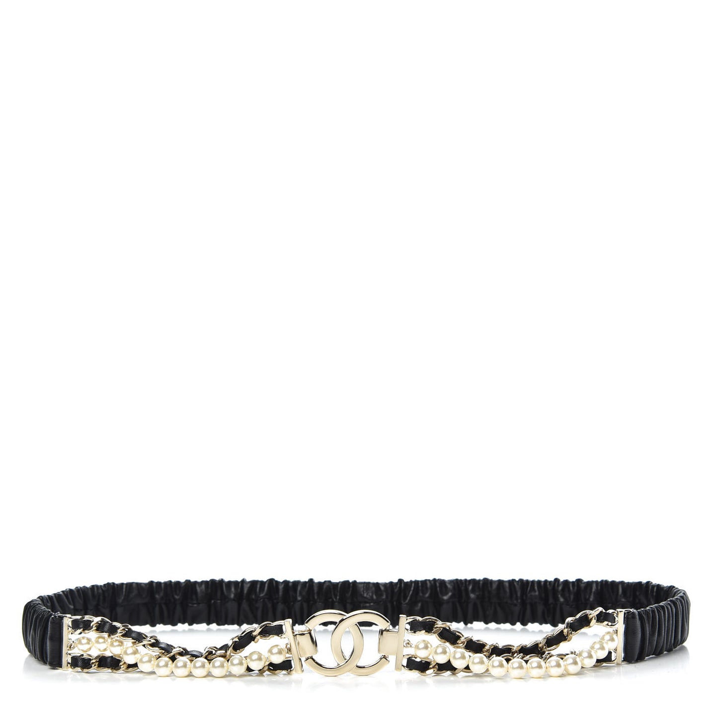 Lambskin CC Pearl Chain Belt Black