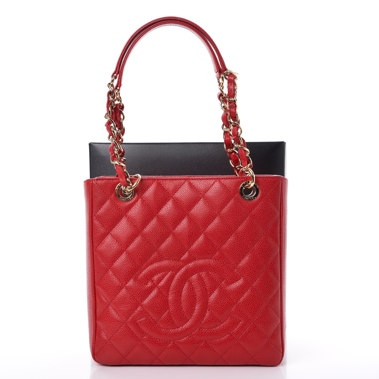 Caviar Quilted Petit Shopping Tote PST Red